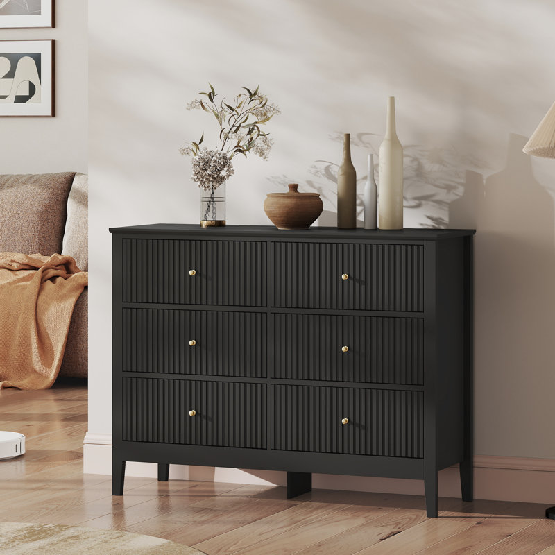 6 tiroirs 47 po Large commode, Noir