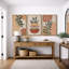 «Mid Century Modern Boho Geometric Polygon Palm Leaf», ensemble de 3 impressions sur toile-73721028-73721031