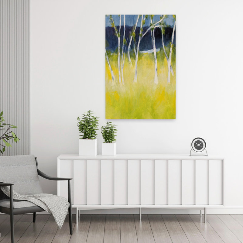 «Serene Birch Meadow Abstract Contemporary Landscape Nature», art mural, H 36 po x l 24 po