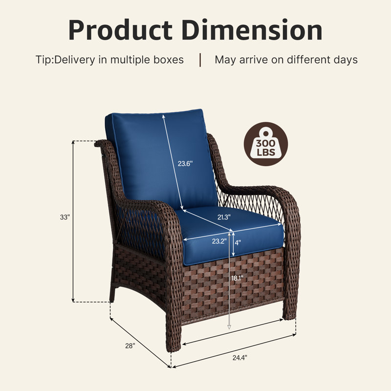 Fauteuil haut de gamme en rotin pour l'extérieur avec coussin, Bleu