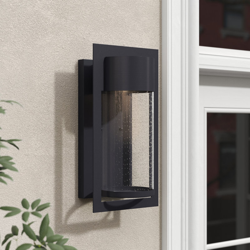 Plafonnier encastré d'extérieur noir en verre bullé à DEL intégré Gullo, H 14,5 po x l 7 po x P 5,5 po