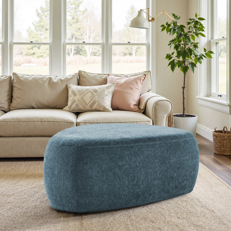 Adna 111.5Cm Wide Triangle Footstool Ottoman, Blue