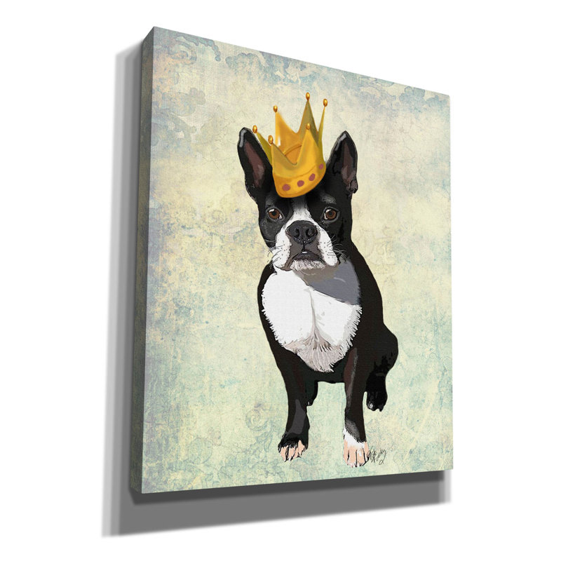 «Boston Terrier and Crown» par Fab Funky, art mural sur toile, H 24 po x l 20 po x P 0,75 po