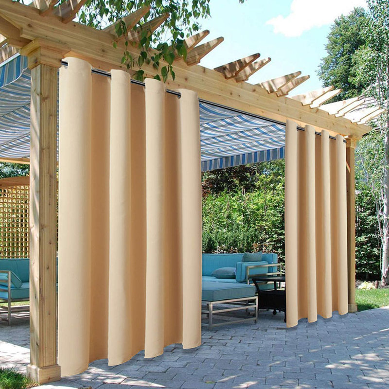 Outdoor Blackout Curtain Pair, Cream, 52 W x 84 D cm