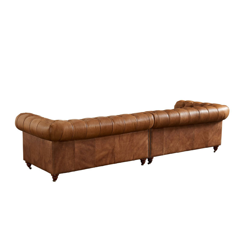 Upholstered 118'' Sofa, Light Chestnut Genuine Leather