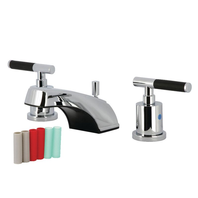 Kingston Brass Kaiser Two-Handle 3-Hole Deck Mount Widespread Bathroom Faucet with Retail Pop-Up Drain, Polished Chrome