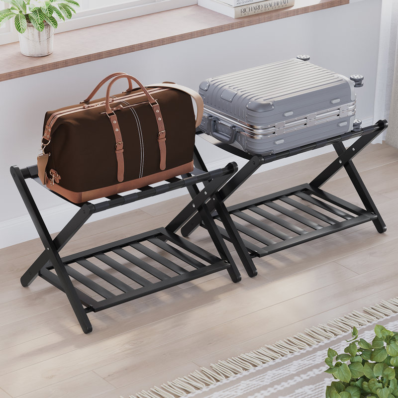 Folding Bamboo Luggage Rack, Black