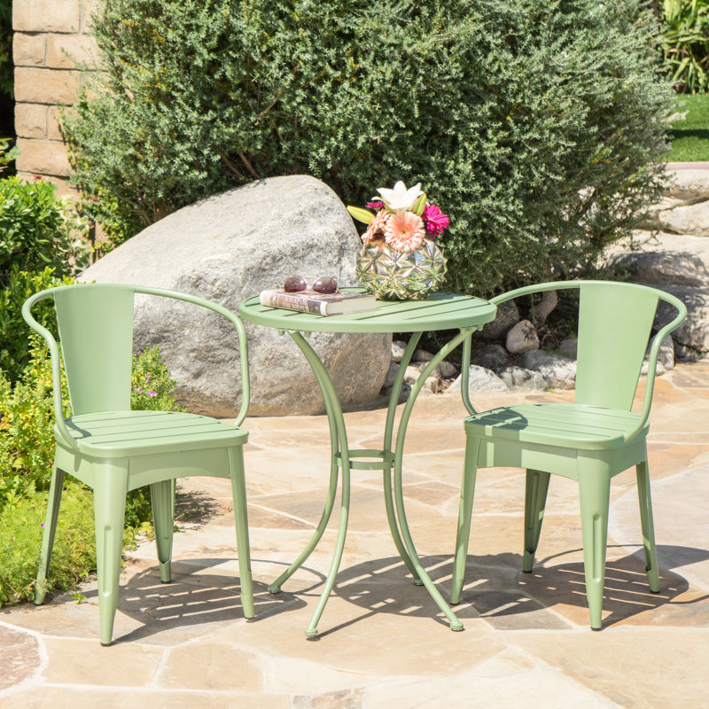 Ensemble bistro 3 pièces en métal, extérieur, fer et eau, 24,08 po, chaises hautes et table, 16,25 po de profondeur, thermolaqué, 30 po 18 po