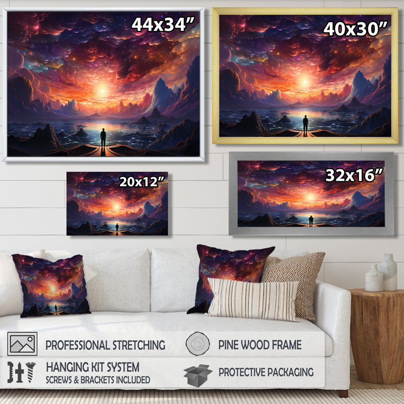 Embrassant le grand coucher de soleil mystérieux - méditation murale, salon, H 12 po x l 20 po x P 1 po