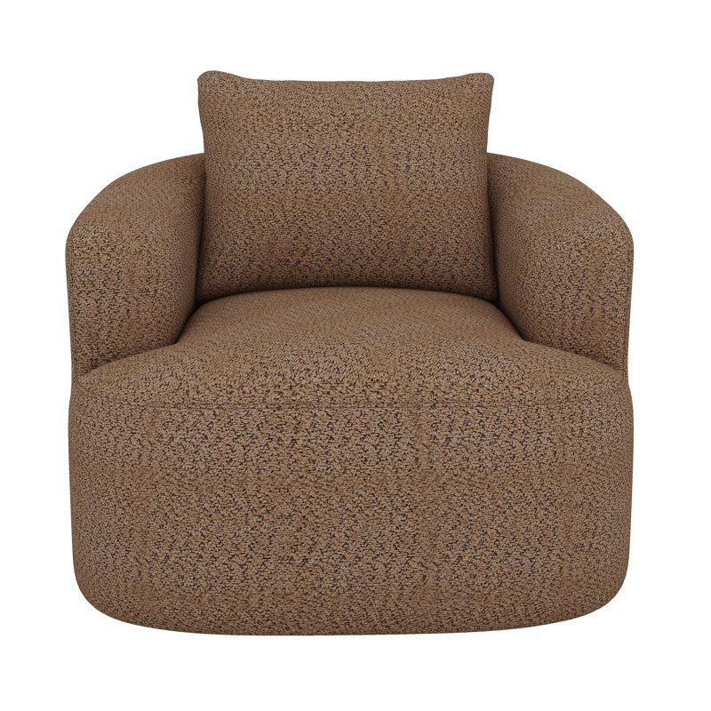 Fauteuil demi-tonneau pivotant à 360 ° avec accoudoirs ergonomiques et coussin décoratif, Marron foncé