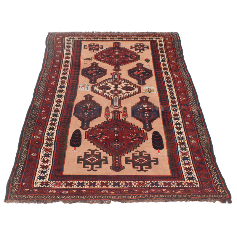 Tapis beige en laine noué à la main de conception unique 1990S 4 pi 7 po x 8 pi 11 po Strauch