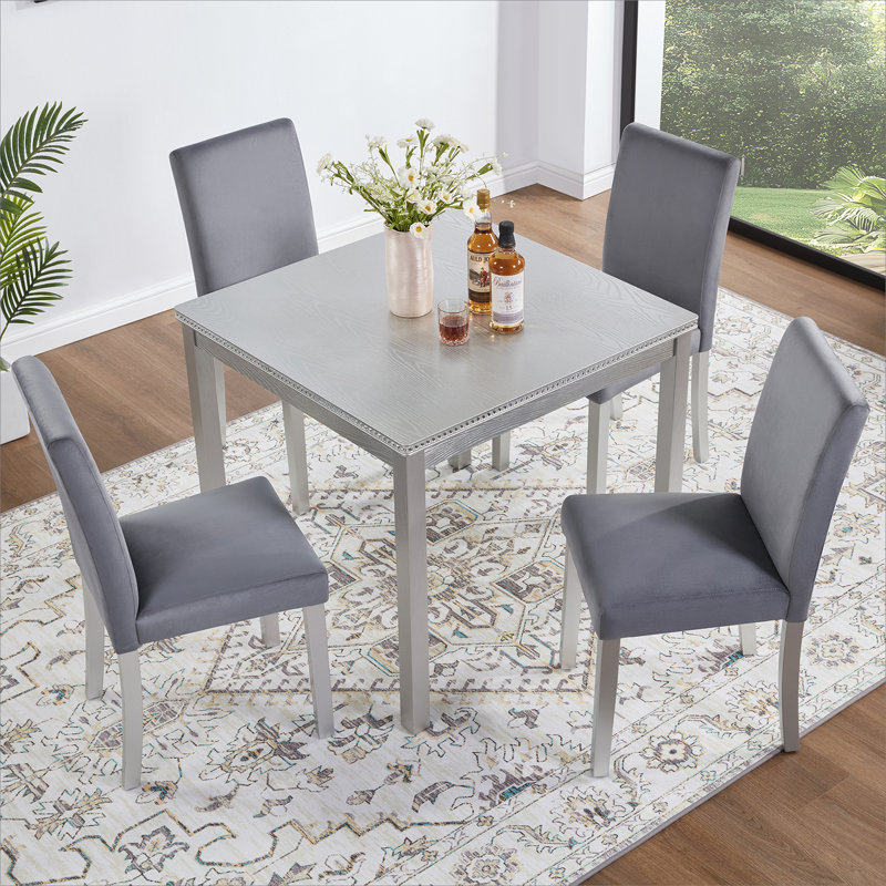 Ensemble de table de salle à manger en bois 5 pièces, ensemble de table de cuisine avec une table carrée et 4 chaises rembourrées, table de salle à manger en bois avec décoration en cristal et ensemble de chaises pour la cuisine,