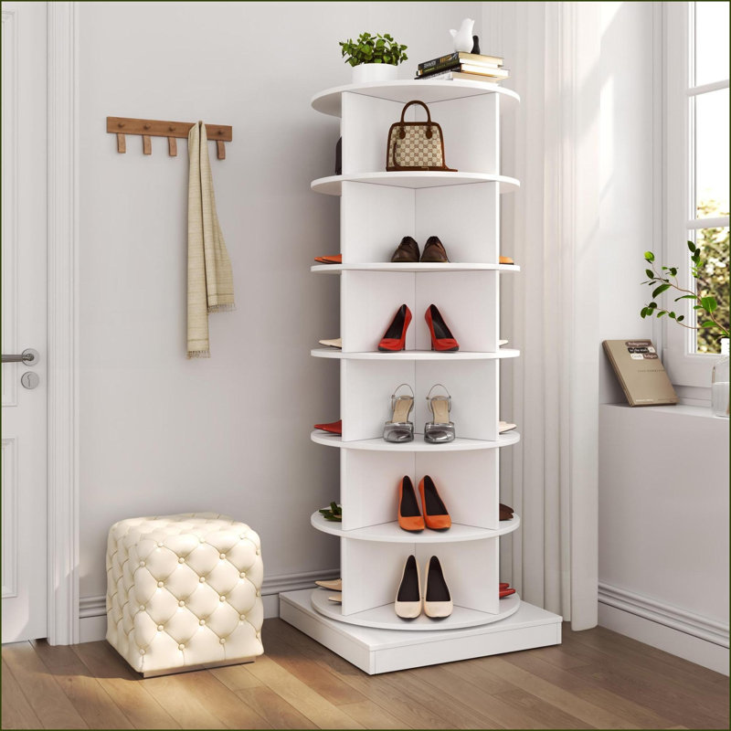 Range-chaussures rotatif 360 °, 6 couches, capacité de 24 paires | Moderne | Panneau de particules et panneau de fibres à densité moyenne