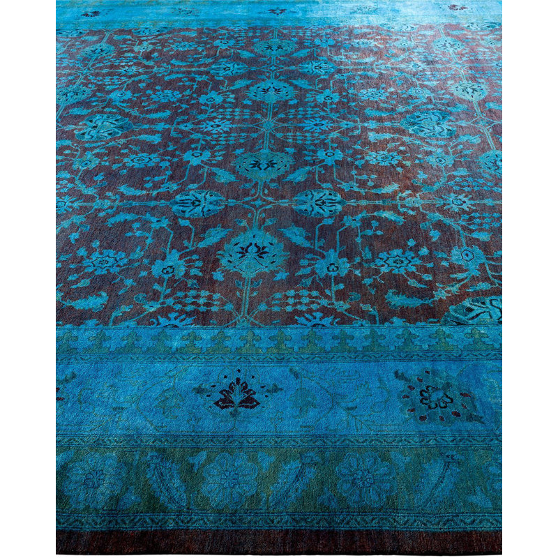 Tapis unique noué à la main Fine Vibrance - bleu, 9 pi 0 po x 11 pi 10 po