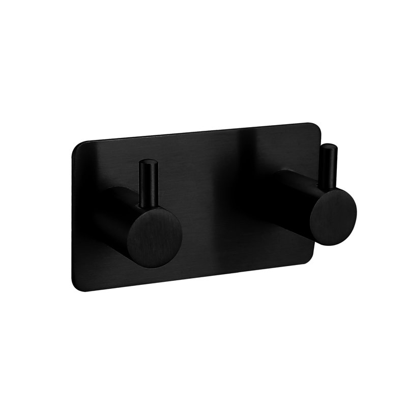 Adhesive Double Wall Mounted Robe Hook, Matte Black