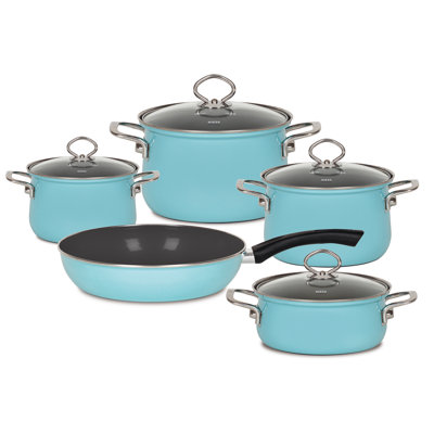 Kristallblau 9 - Piece Enamel Cookware Set