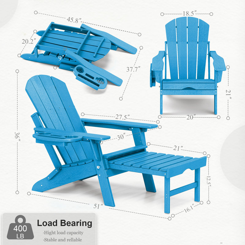 Chaise Adirondack pliante et réglable en PEHD Celese avec repose-pieds, Bleu ciel