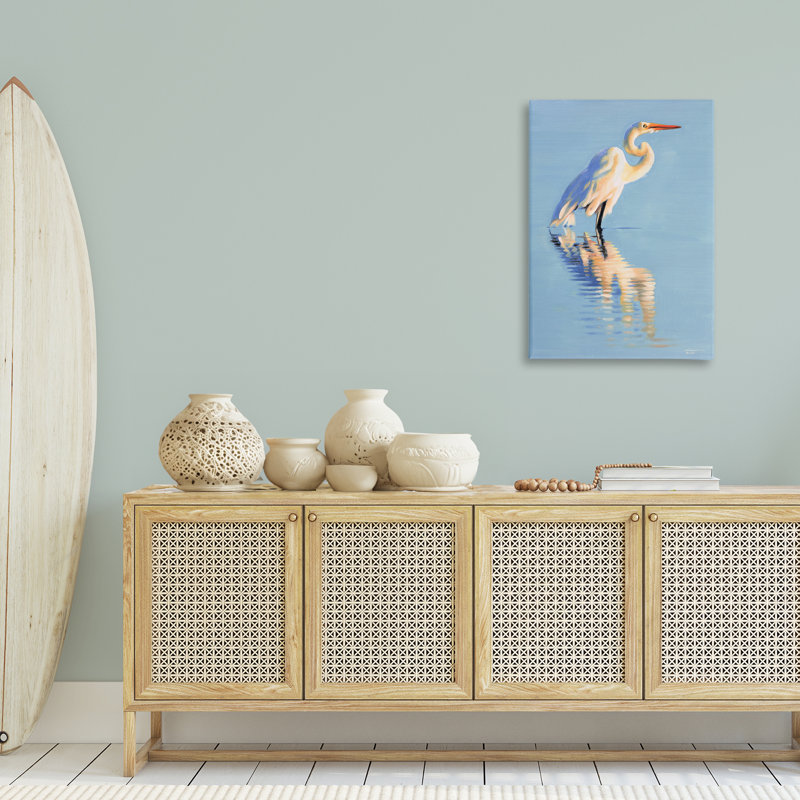 Toile «Blue Egret Reflection» par D. Rust, H 45 po x l 30 po