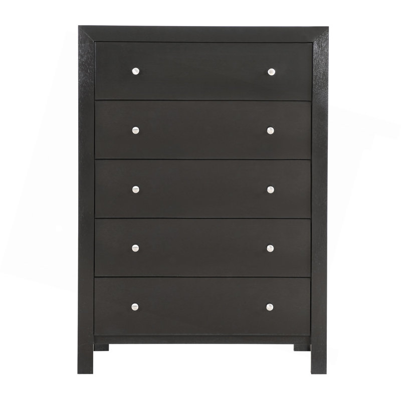 Commode verticale à 5 tiroirs avec boutons, Noir