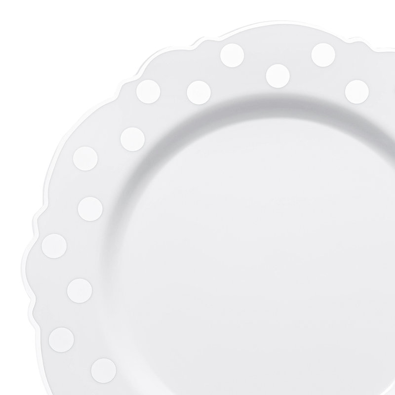 Assiettes à salade jetables blanches en plastique à pois ronds blancs (7,5 po)