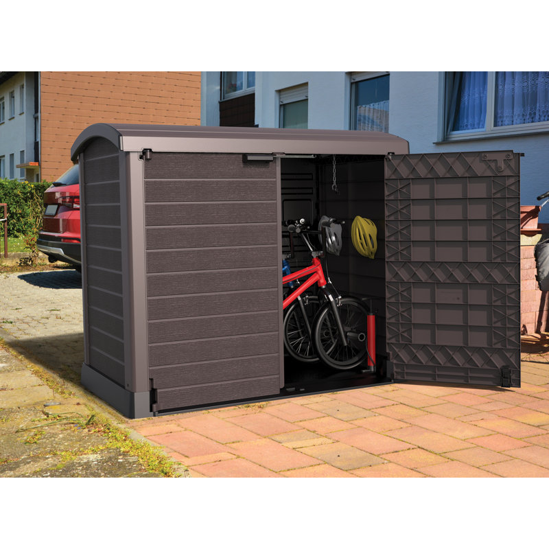 Arc Lid Rattan Horizontal Garbage Shed, Brown
