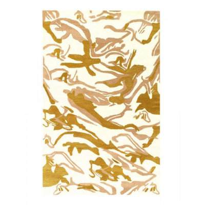 Tapis unique 5 pi x 8 pi blanc / or / brun clair