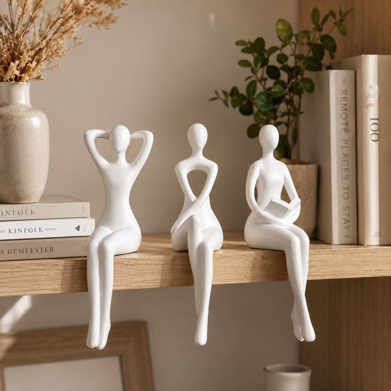 White Decor Thinker Statue Decor Book Shelf Decor, Abstract Statue Ornament Office Decor Modern Home Decor Decorations For Living Room Collectable Figurines Coffee Table Decor 3 Piece