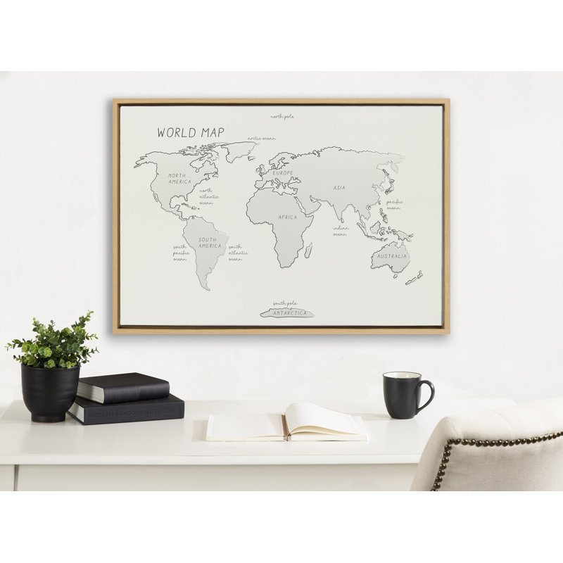 «World Map S croquis» par Teju Reval, reproduction d'art sur toile encadrée, Encadré naturel, 23x33