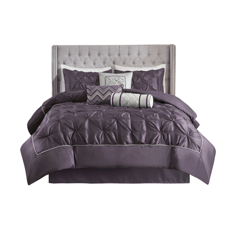 Elegant Queen Bedding Set, Plum Polyester Comforter With Decorative Pillows