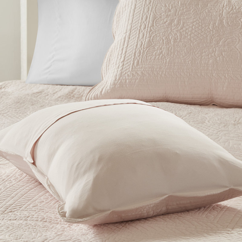 3 Piece Reversible Scalloped Edge Quilt Set, Blush, Full/Queen Size | Gift Idea, Queen Bedspread + 2 Standard Pillowcases