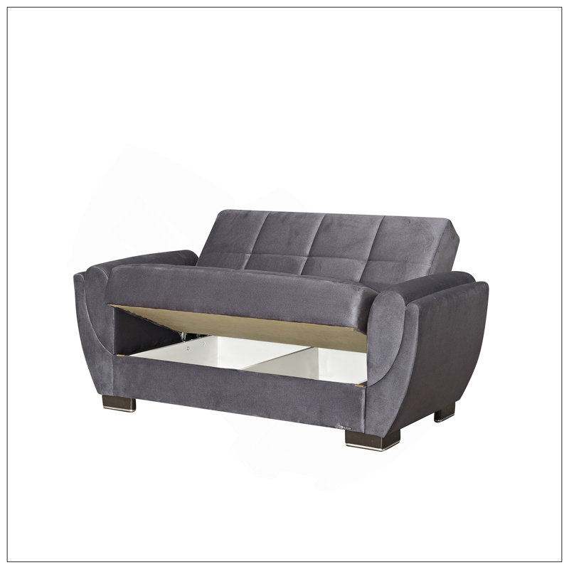 Causeuse convertible rembourrée avec rangement, microfibre grise, Chenille grise foncée