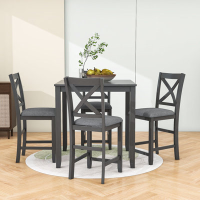 Ensemble de salle à manger 5 pièces, table à hauteur de comptoir et chaises rembourrées Lajoia