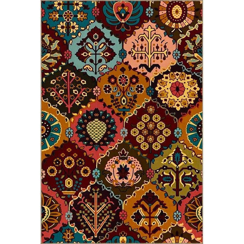 Tapis tissé lavable à thème botanique traditionnel, Sous-tapis rectangulaire 5 pi 1 po x 7 pi 7 po inc