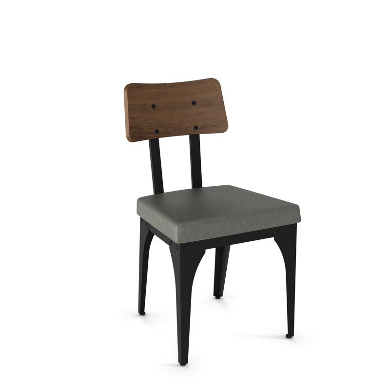 Lyerly Upholstered Dining Chair (Set of 2) with wooden backrest, Grey, Matte Black