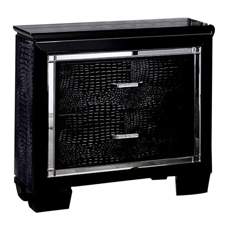 Table de chevet noire avec poignées en croûte de diamant et tiroirs de rangement de chambre à coucher de style contemporain à DEL