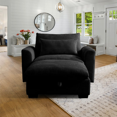 Chaise longue modulaire en velours côtelé de rangement l 36,6 po Izeyah