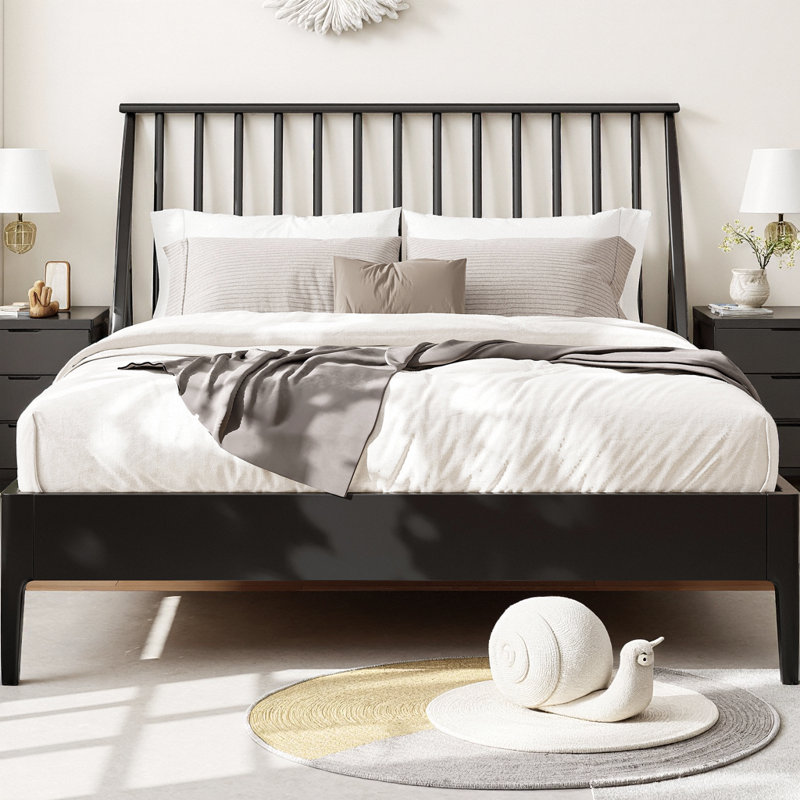 Indigo Spindle Platform Bed with Bamboo and Metal Support, Brown, Queen