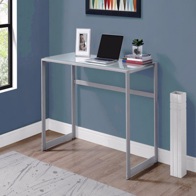 Computer Desk, Home Office, Laptop, 48"L, Work, Frosted White Tempered Glass, Grey Metal, Contemporary, Modern