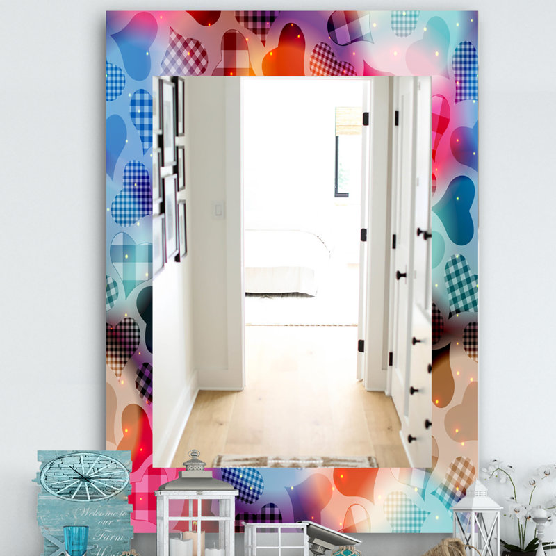 Floating Hearts With Squared Pattern Mirror, 39.4" H x 29.5" W