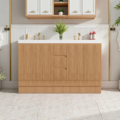 59.3 Inch Double Sink Bathroom Vanity With SMC Top, Mdf Cabinet & Ample Storage