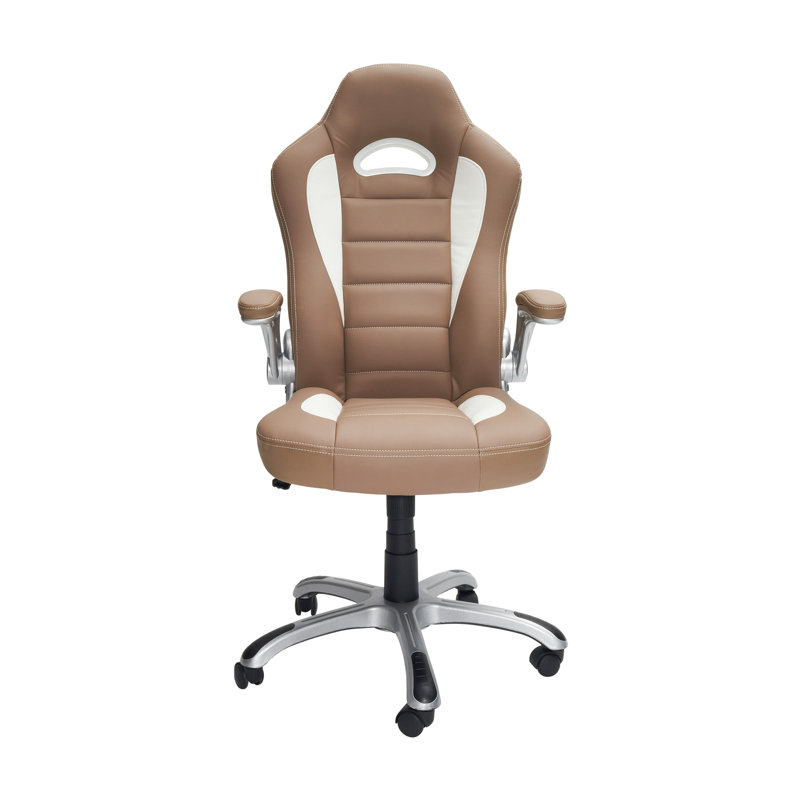 Fauteuil de bureau haute performance à dossier haut avec accoudoirs rabattables, brun clair