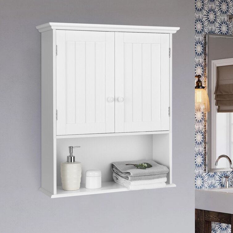 Dalila Modern Wall-Mounted Bathroom Storage Cabinet with Double Doors and Open Shelf