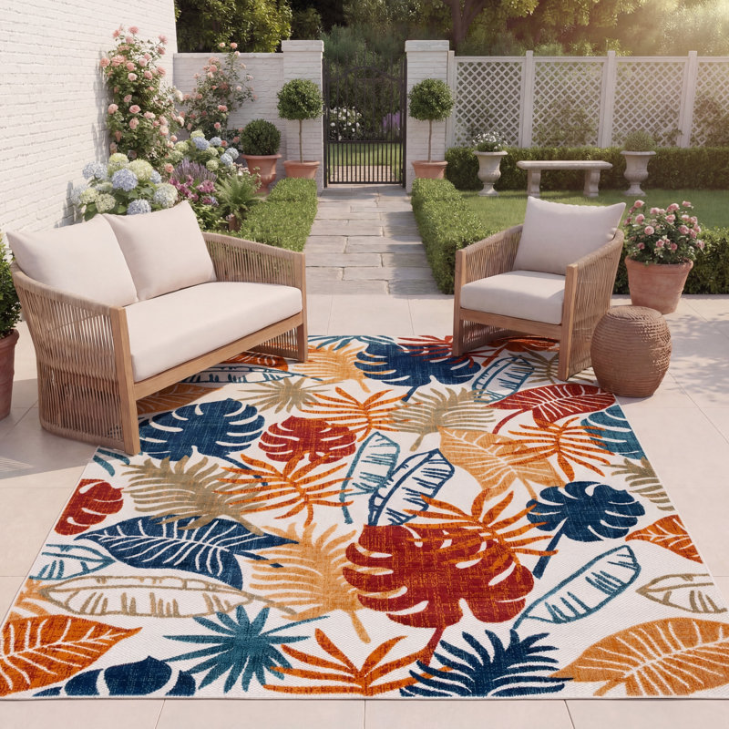 Tapis d'intérieur / extérieur à motif floral Anakin Performance, Rectangle 8 pi x 10 pi