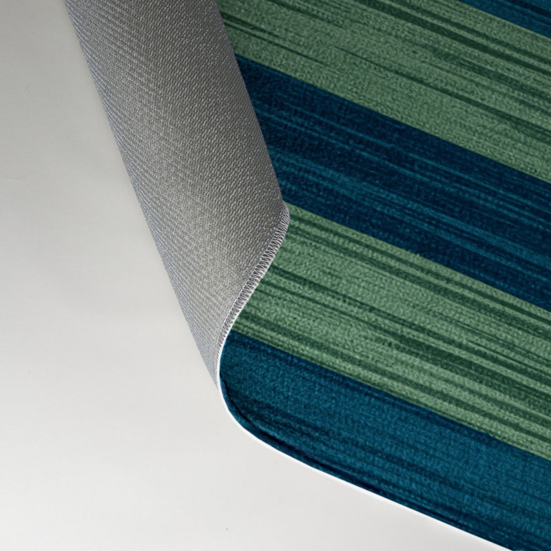 Tapis intérieur / extérieur vert HorizontalStripes, Rectangle 5 pi x 7 pi