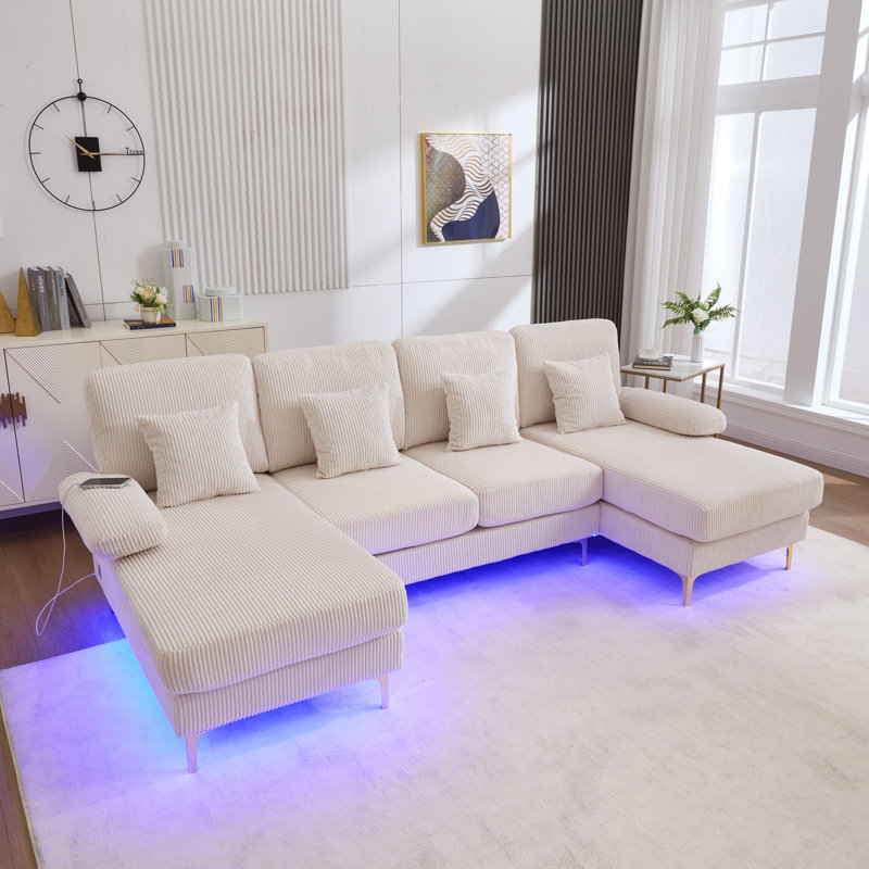 Canapé modulaire en U de 104 po, Velours côtelé beige