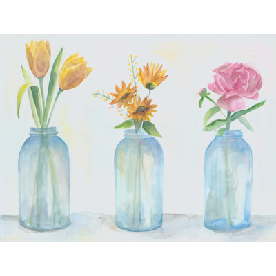 Fleurs dans des pots en verre - reproduction sur toile tendue