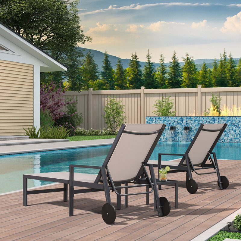 Jahnya Outdoor Metal Chaise Lounge with Table , Cushion Included, Khaki