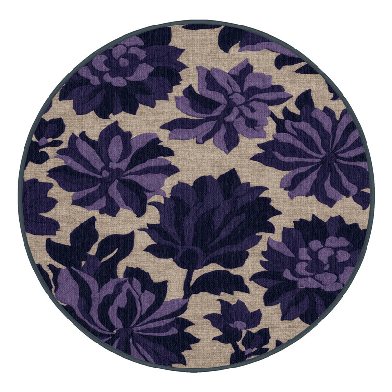  Tapis lavable avec fleurs et légumes violets, Rond 4 pi