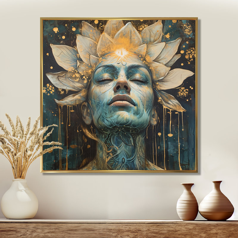 «Awakening Blue Lotus Woman», impression d'art mural, Cadre flottant brun, H 16 po x l 16 po