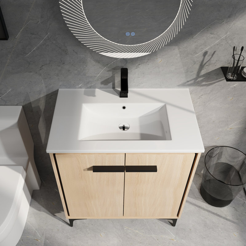 30" Bathroom Vanity with Sink & Storage - Modern Cabinet Base, 30.03"